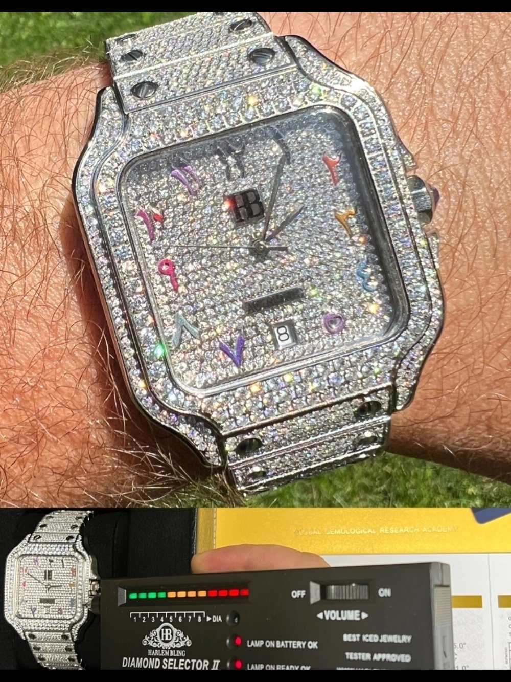 Iced Out 16ct MOISSANITE Watch Iced Automatic Movement Hip Hop Arabic Numbers - Picture 3 of 14